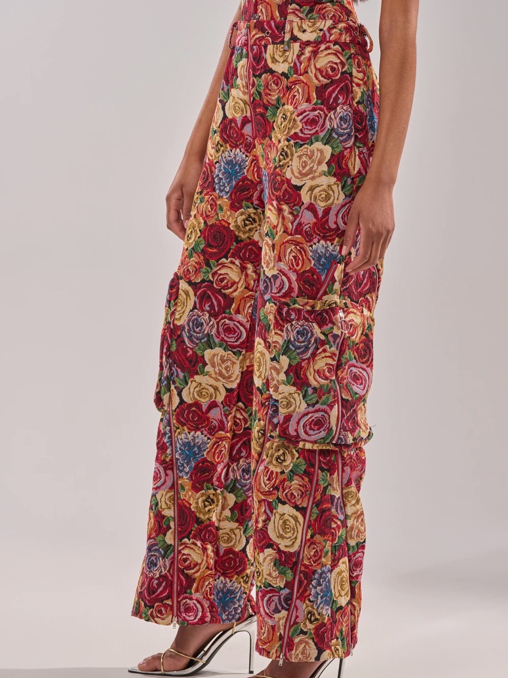 AKIRA Floral Multi-Color Wide Leg Cargo Pants